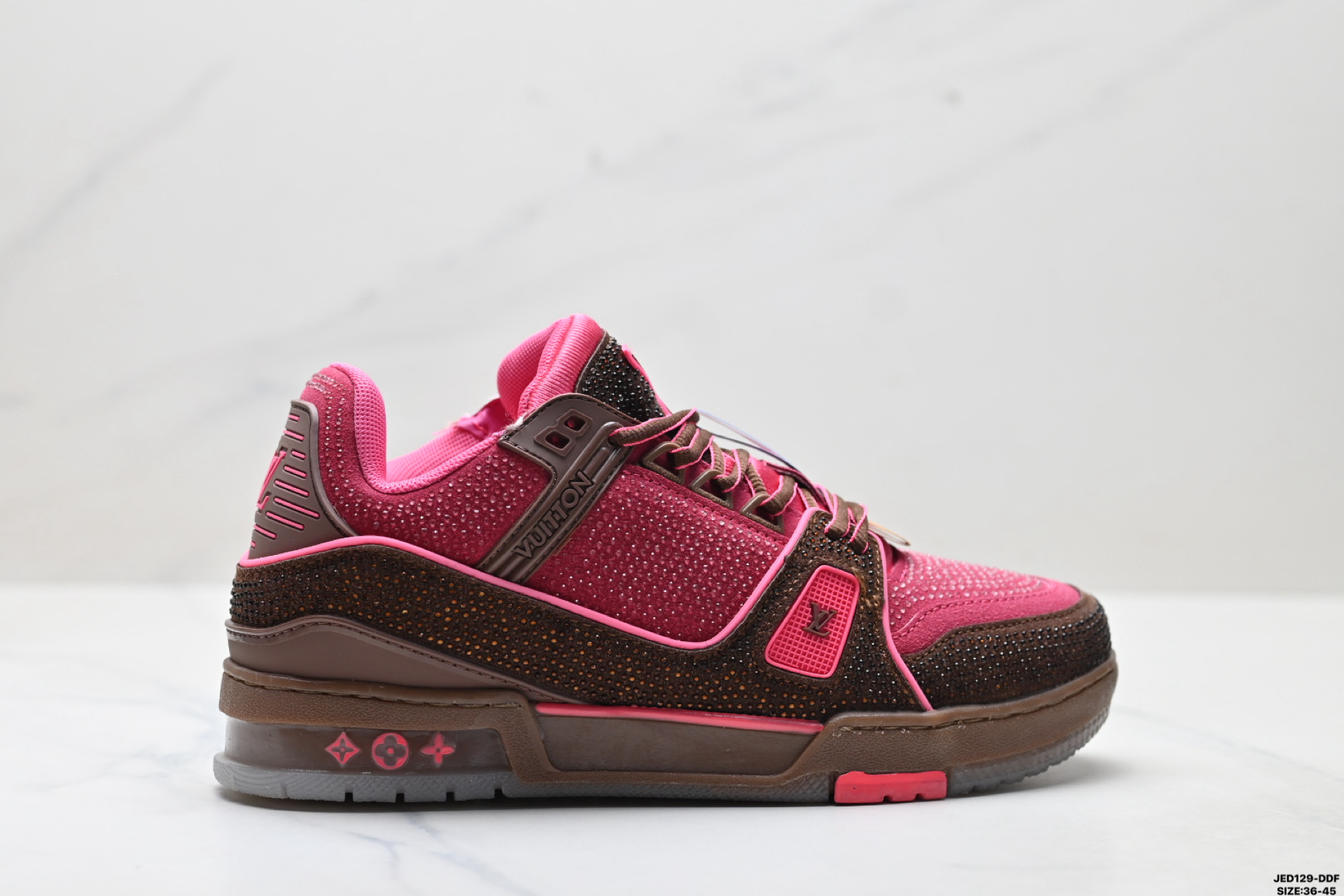 Louis Vuitton Trainer Low Sneakers (Pink Rhinestone Edition)