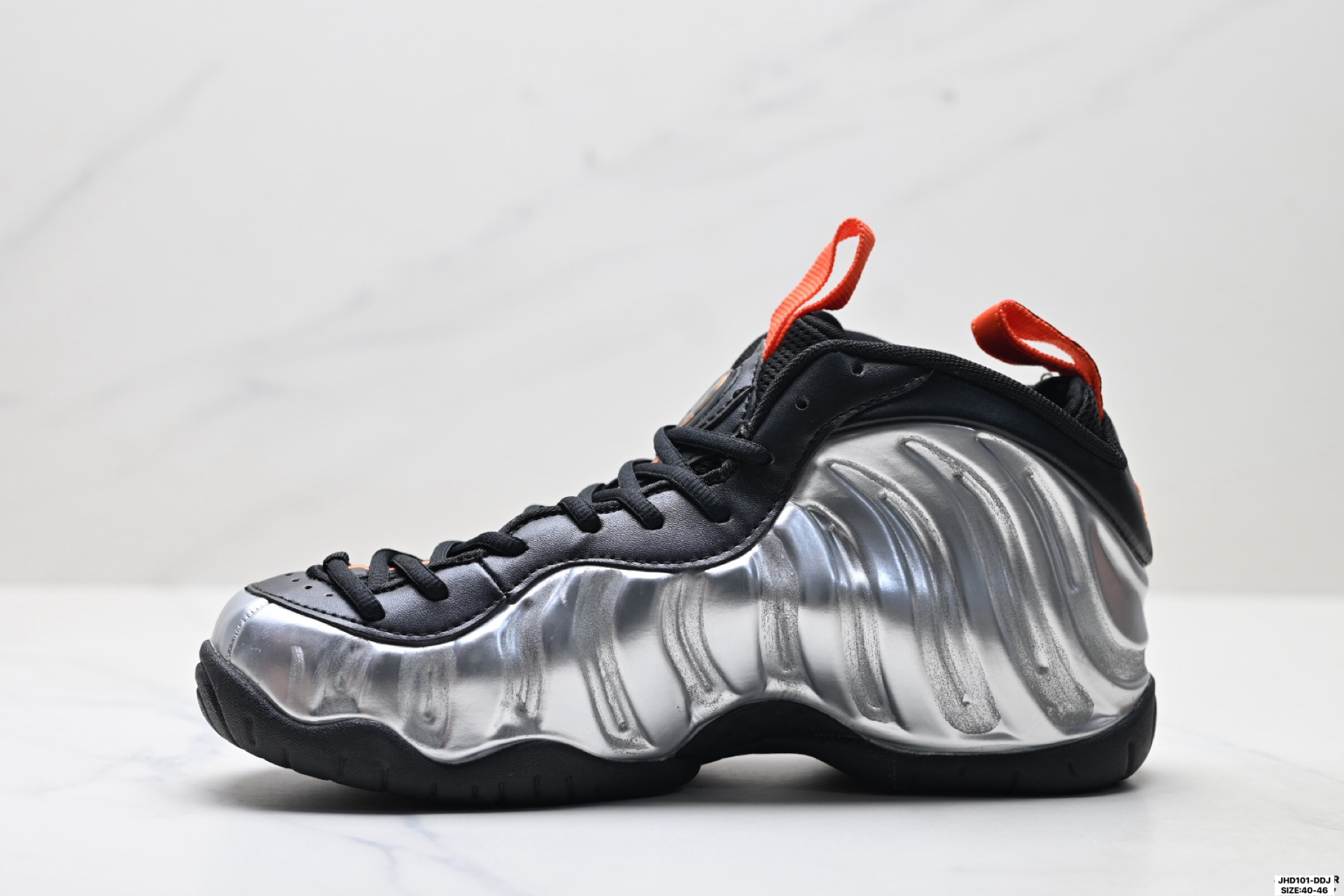 Nike Air Foamposite Pro Silver Black Orange Sneakers