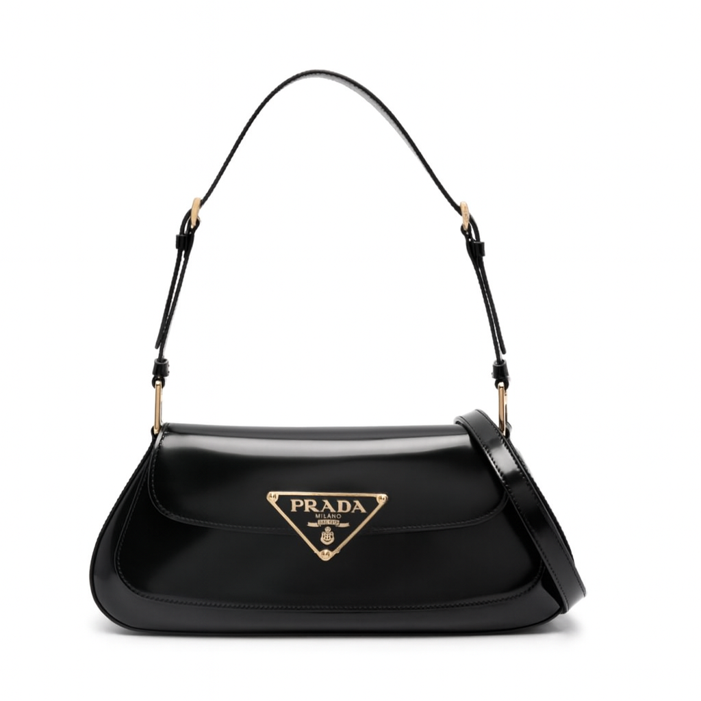 Prada Glossy Brushed Leather Shoulder Bag