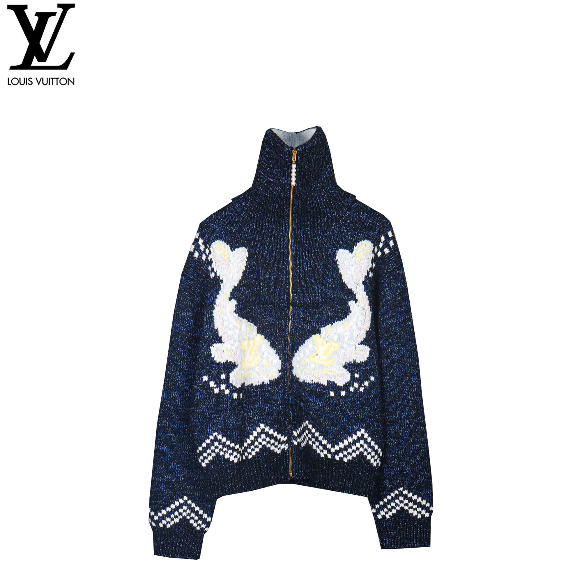 Pick up locally: 620Louis Vuitton/Louis Vuitton 25ss koi cherry blossom yarn knitted zipper jacket This waistband focuses on the creative vision that Pharrell Williams and Nigo jointly drew in the 2025 autumn and winter.The koi fish wearing the LV logo swims on the front, and the cherry blossoms and Japanese text mark behind it speak of Nigo's cultural origins.Sophisticated patterns are intarsia and embroidered on a cotton-wool-blend knit that's textured as finely as if it were handmade.Beaded zipper pulls add an elegant touch to the comfortable silhouette