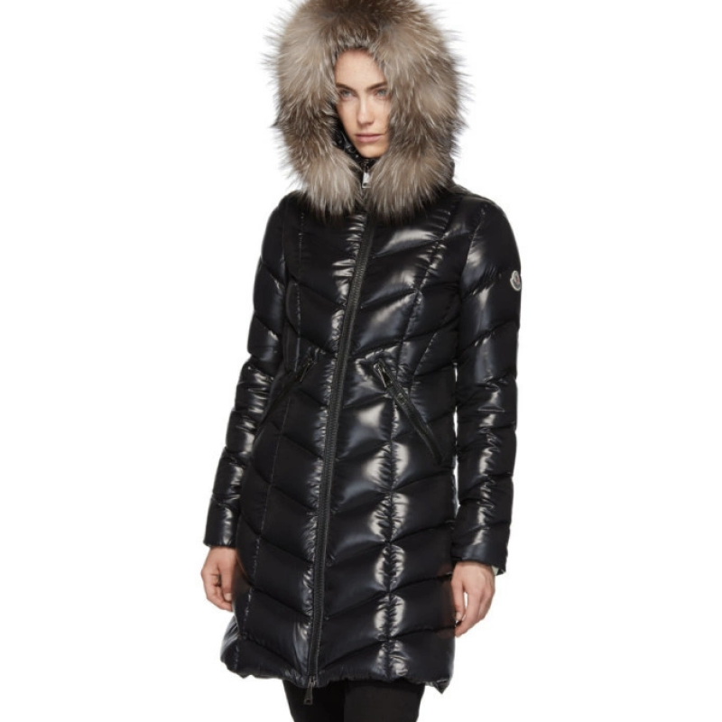Moncler V-lattice fur collar down jacket