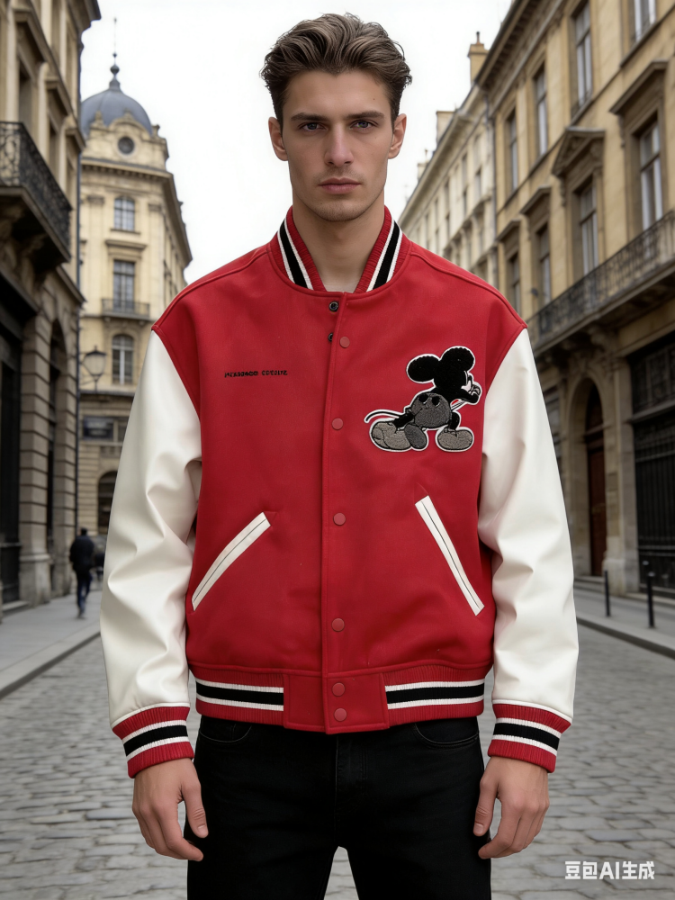 Supreme x Mickey Mouse Collaboration Red and White Color-Blocked Baseball Jersey